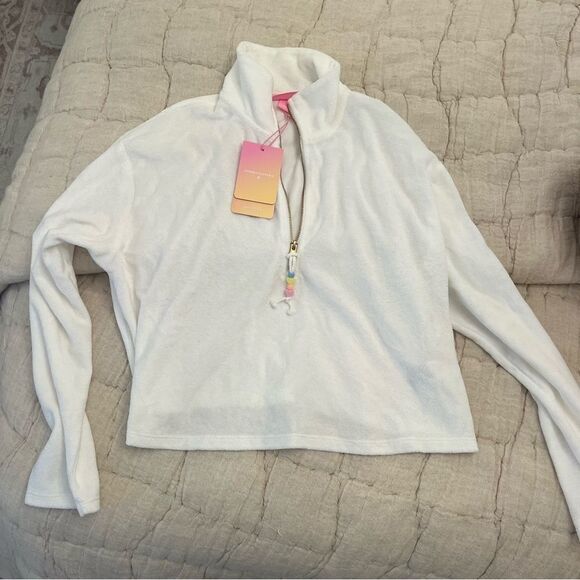 Stoney Clover Lane x Target Cropped Half Zip White terry Sweatshirt - Picture 2 of 5